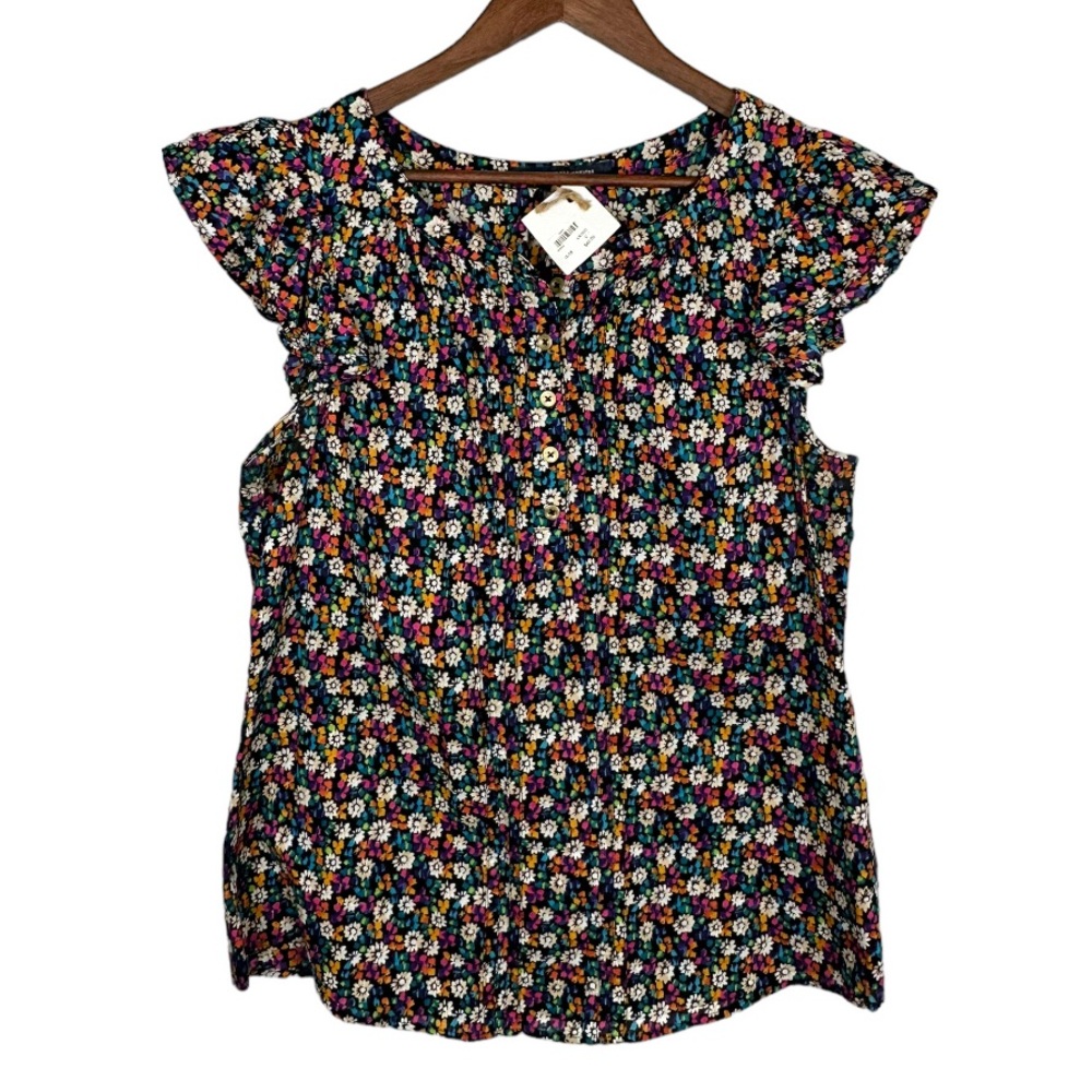 French Connection Colorful Floral Flutter Sleeve Blouse Size 10